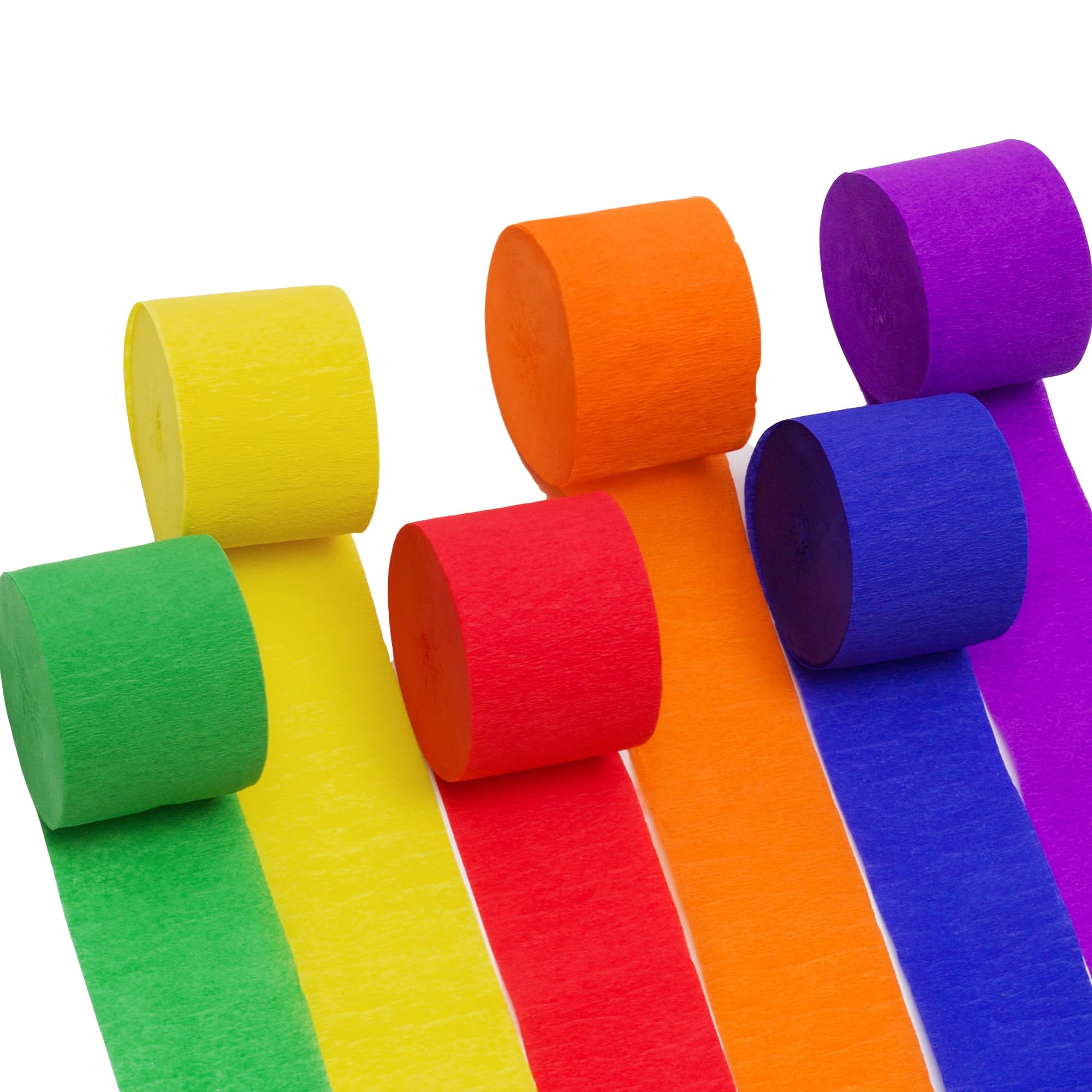 6 Rolls 492ft Colorful Crepe Paper Streamers, 6 Colors Pack of Paper Party Streamers for Rainbow Theme Party Decorations, Birthday Decorations, Wedding Decorations (1.8 Inch x 82 Ft/Roll)