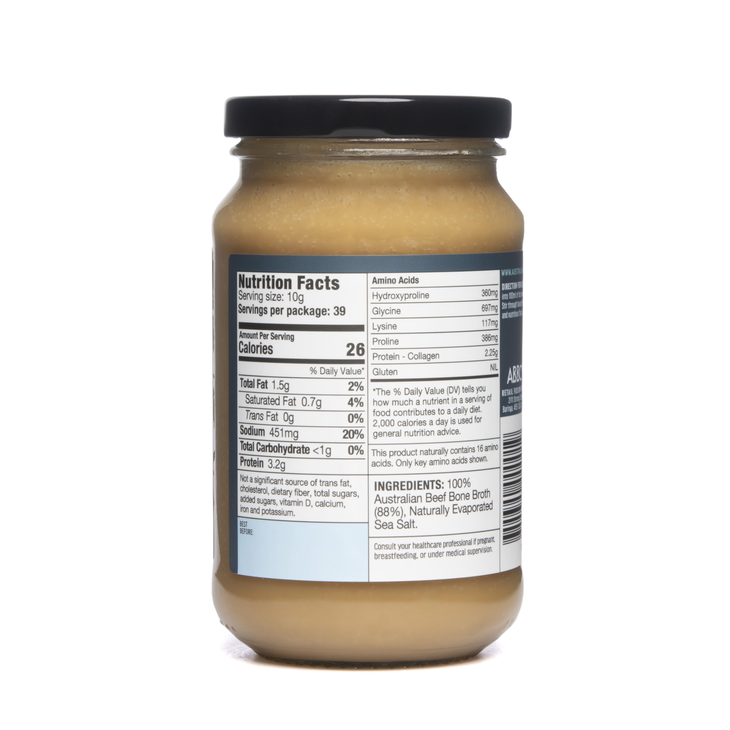 ABBCo Natural Beef Bone Broth Concentrate 13.26 Floz - Made in Australia from Australian Beef Bones, Savoury Cooking Broth Base, Refrigerate After Opening