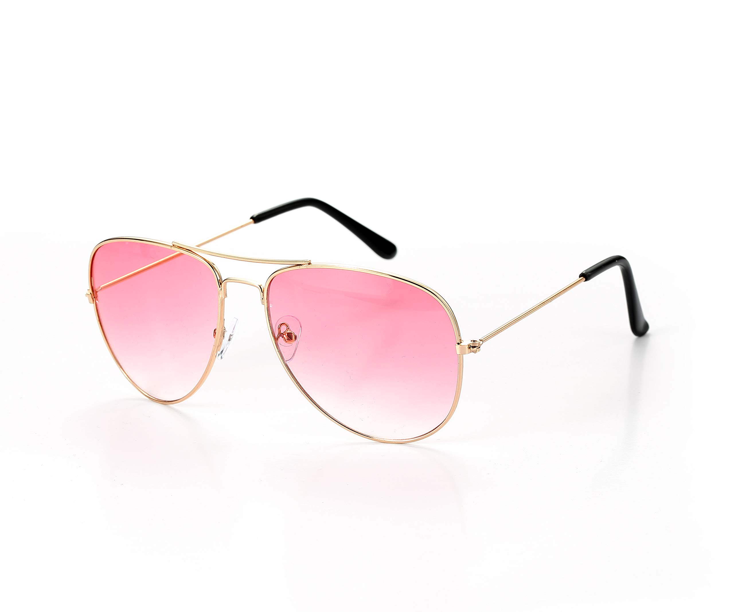 Komonee Pilot Style Pink Lens Sunglasses Set With Cloth Soft Case and Cleaning Cloth Designer Unisex Mens Womens UV400 Protection Classic Shades
