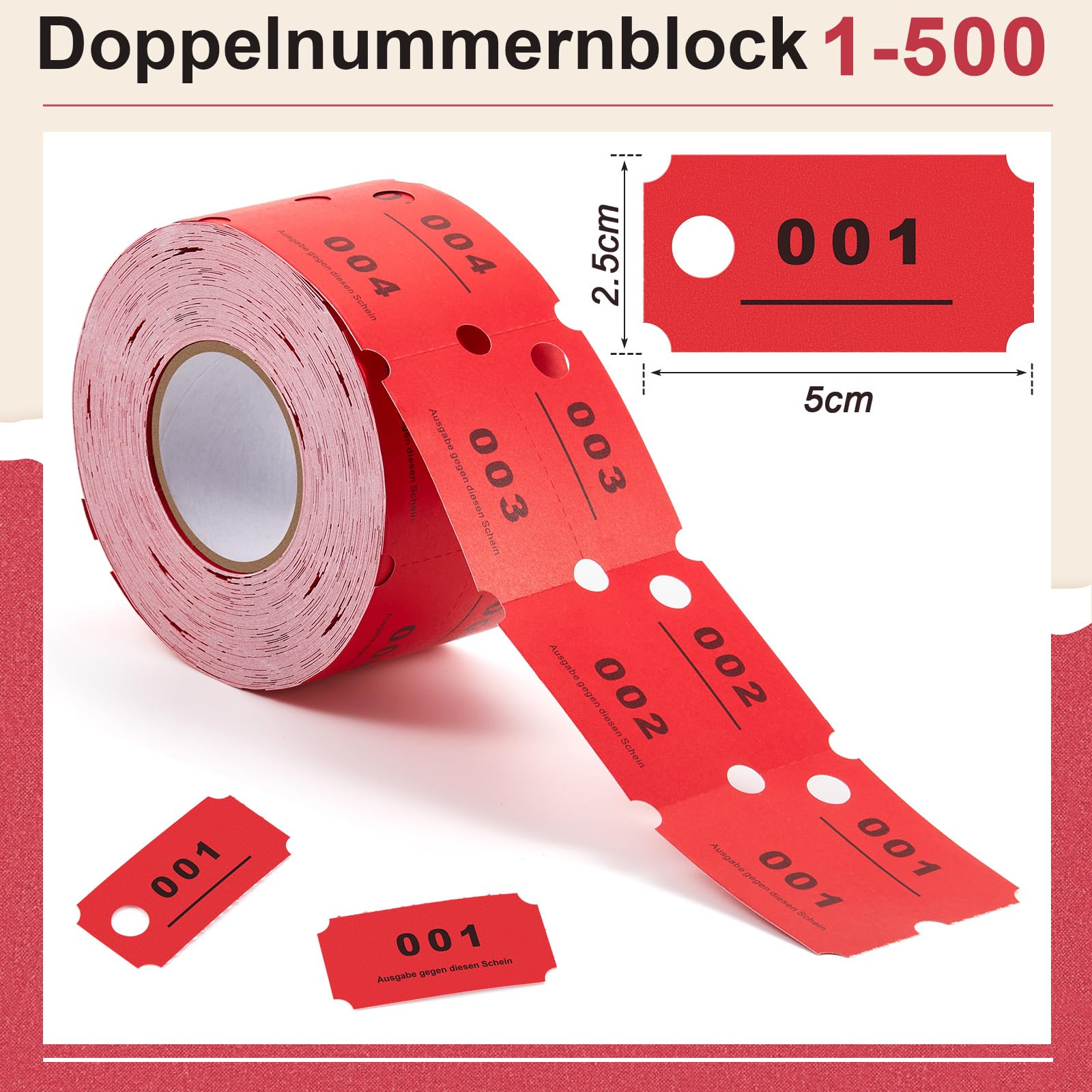 Nezyo Rouleaux de Jetons 1-500 Ticket de Vestiaire Fiches Numérotées Service Blanchisserie Orange