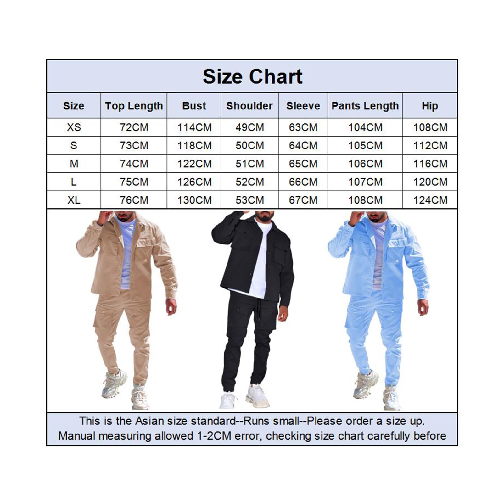 amropi Hommes Ensemble de Survêtement Veste à Boutons et Pantalons Cargo Jogging Combinaison avec Poches