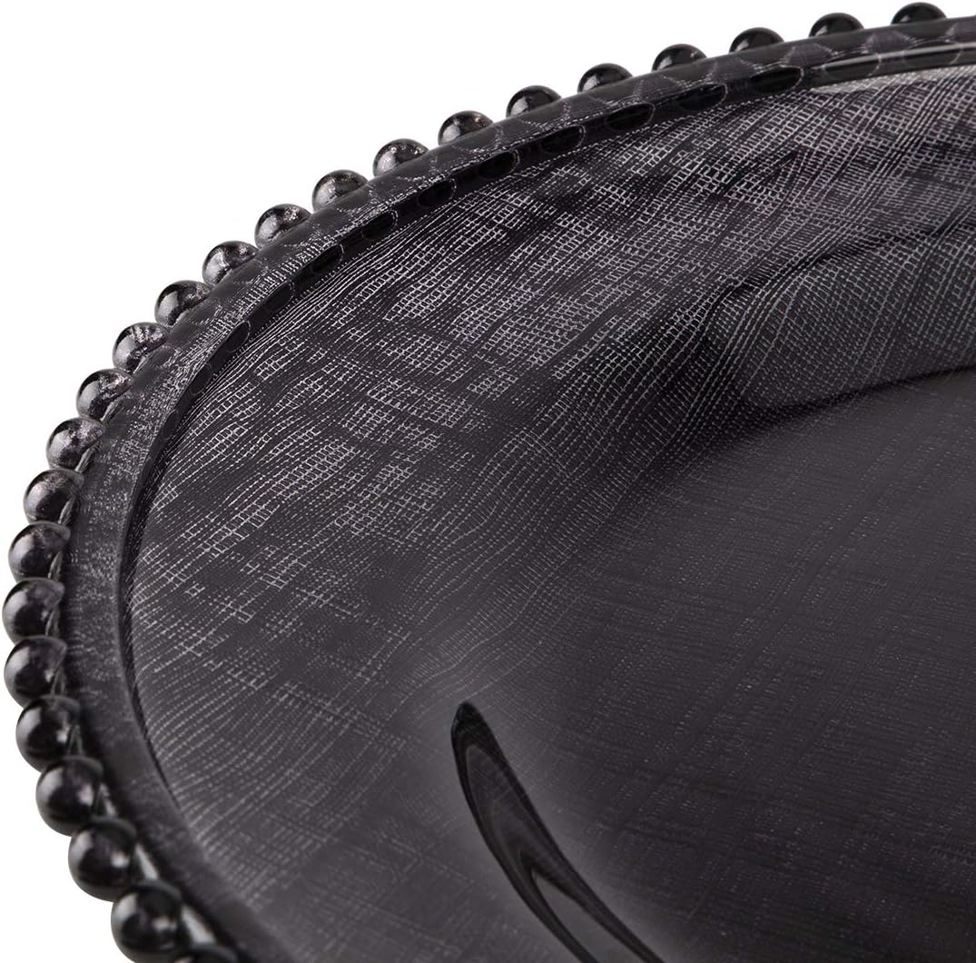 Koyal Wholesale Black Glass Charger Plates for Dinner Plates, Decorative Plate Chargers, Elegant Table Settings for Wedding, Party, Holiday Events, Linen Cross-Stitch Pattern Modern Table Decor