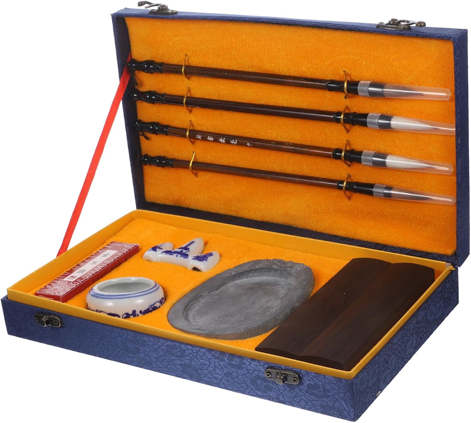 Chinese Calligraphy Brush Set for Students 6-Piece Writing Brush Ink Stick and Ink Stone for Practice and Art