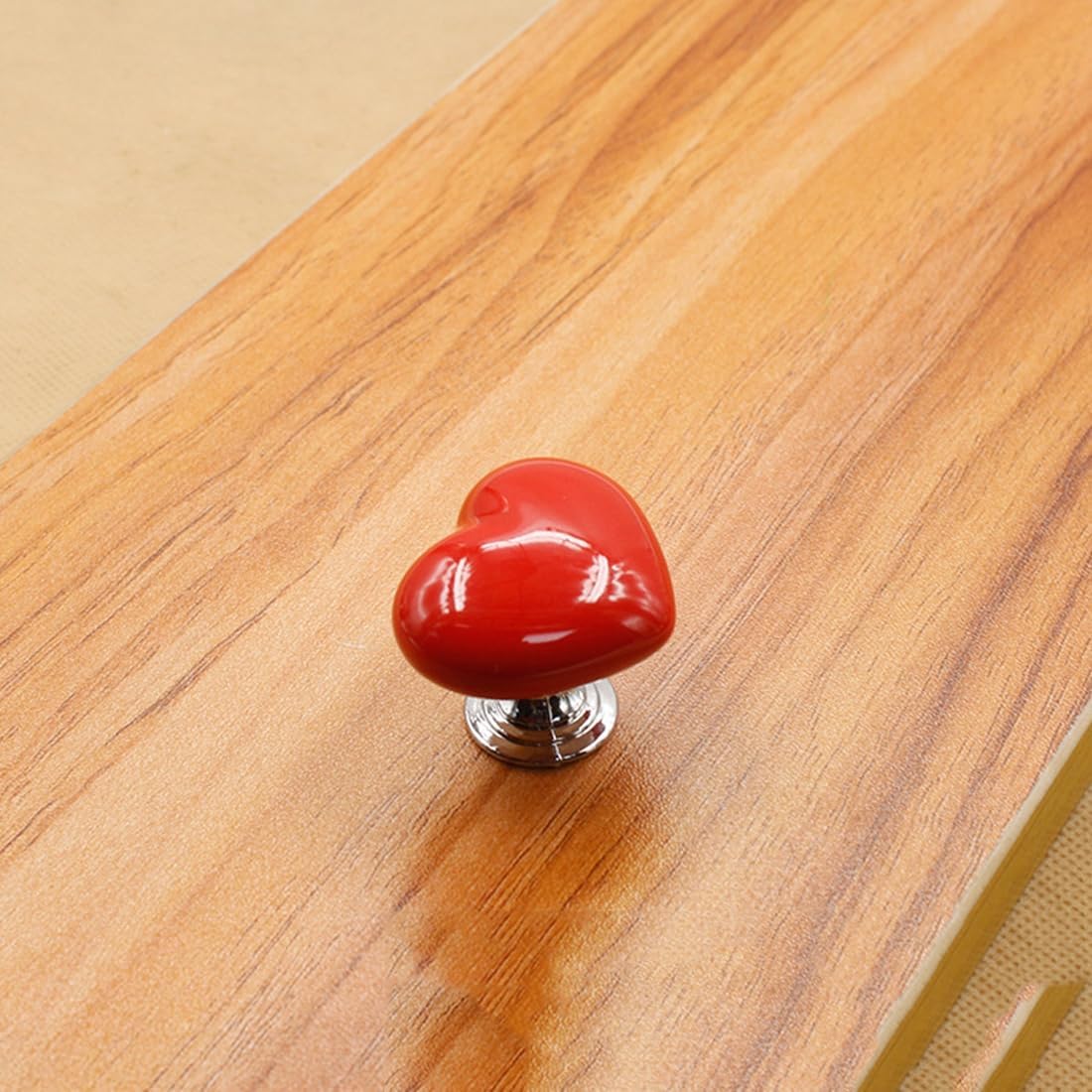 Ceramic Heart Dresser Knobs, [8 Pack] Lovely Mini Red Cabinet Knobs (Heart-Red)