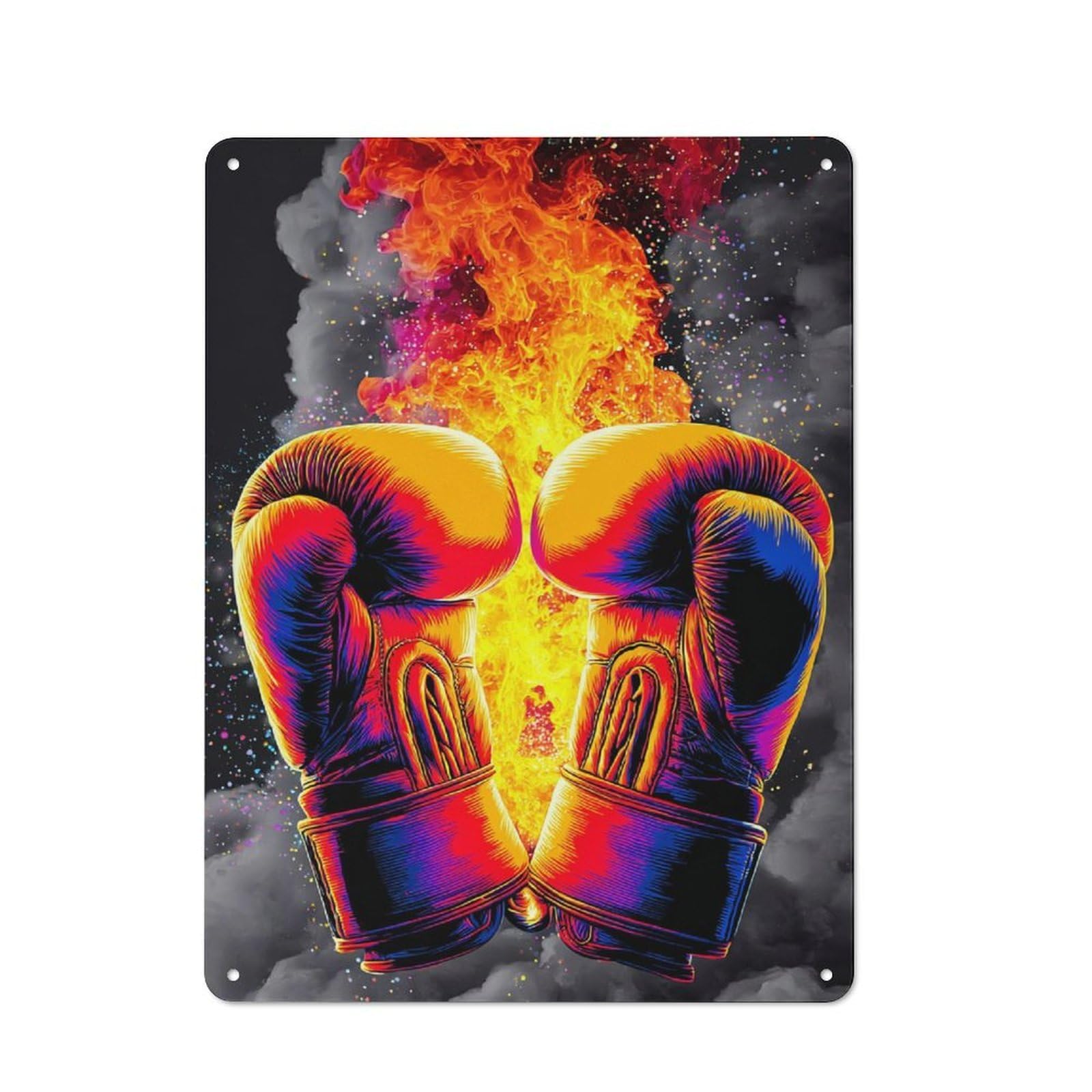 Junmoney Fiery Clash Gloves Of Determination Metal Wall Plaque With Design 40X30cm, Classic Retro Room Decor For Kitchen, Hallway, Bar Or Small Cafe