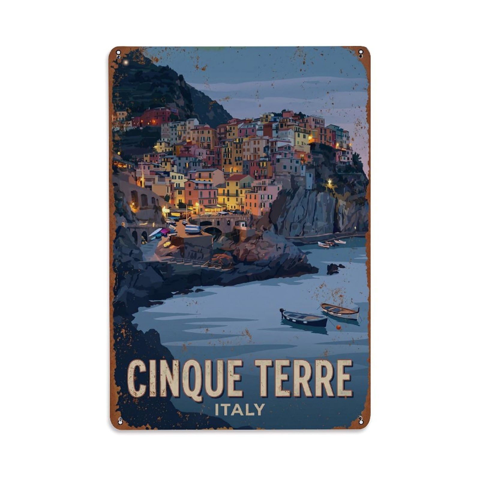 Yrnq 08X12inch Vintage Style Vintage Travel Cinque Terre Italy Evening Metal Tin Sign