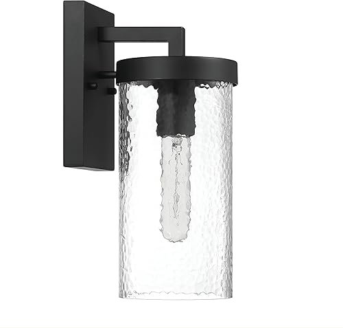 Aria - Moderna lámpara minimalista cilíndrica texturizada de vidrio de agua y metal para montar en la pared, color negro mate