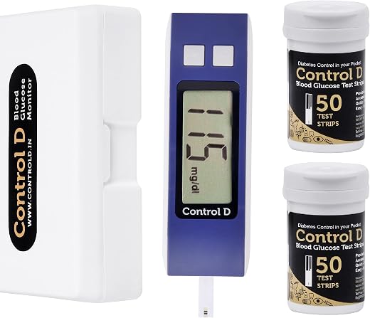 Control D Blue Glucose Blood Sugar testing Machine with 100 Strips Glucometer