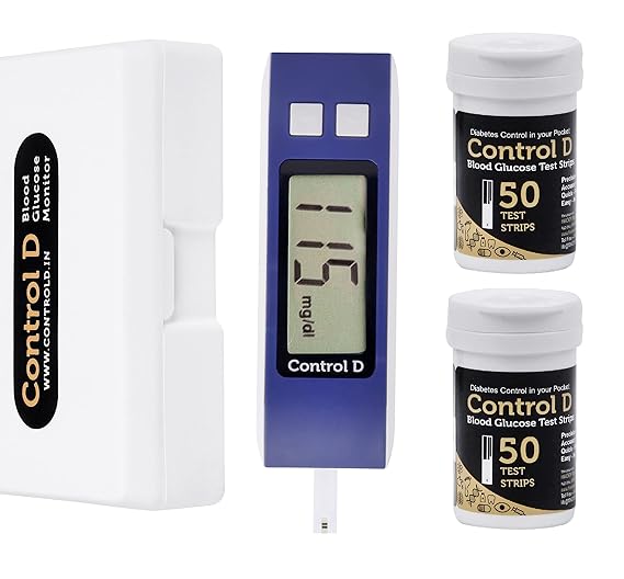 Control D Blue Glucose Blood Sugar testing Machine with 100 Strips Glucometer