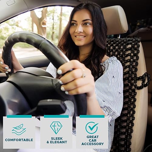 Miniatura 6 de VaygWay Cojín de Asiento con Cuentas para Coche, Funda para Asiento del Conductor con Cuentas de Madera Natural Duraderas y Doble Encordado - Cojín