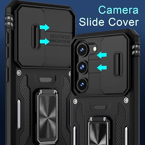 Miniatura 3 de DEERLAMN Funda para Samsung Galaxy S23 con cubierta deslizante para cámara + protector de pantalla (2 unidades), soporte de anillo giratorio grado