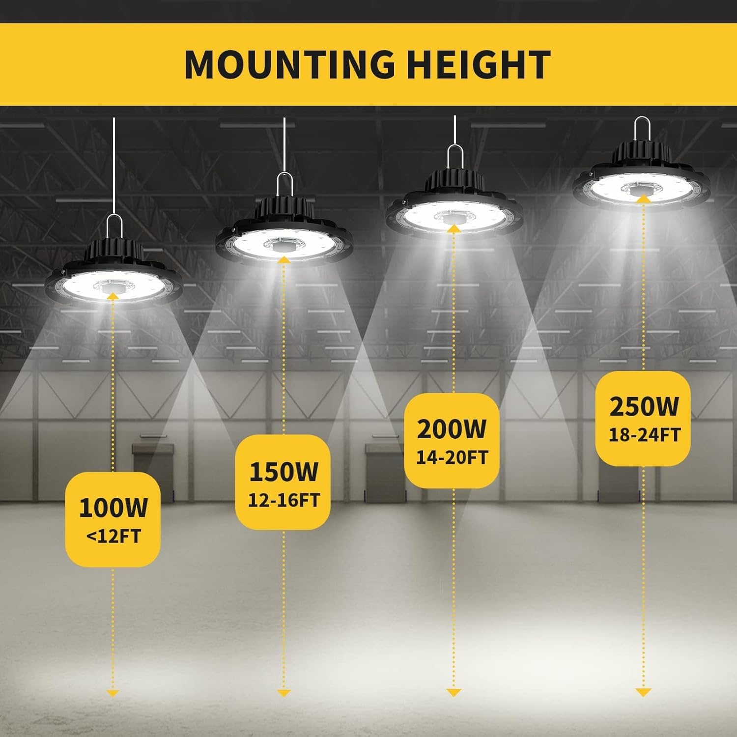 Adiding UFO LED High Bay Light 200W Bright 30000 Lumens 5000K Daylight Shop Lights IP65 Waterproof with Power Cable, Carabiner Hanging Hook Replace 800W MH/HPS Light Fixture for Gym Factory Warehouse