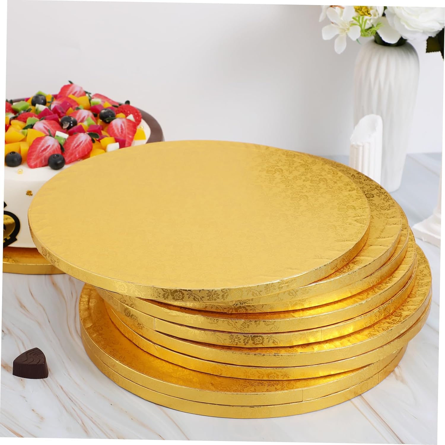 10pcs Gold Corrugated Paper Cake Boards Sturdy Base for Cakes Elegant Display for Birthdays and Events Enhanced Stability for Safe Transport
