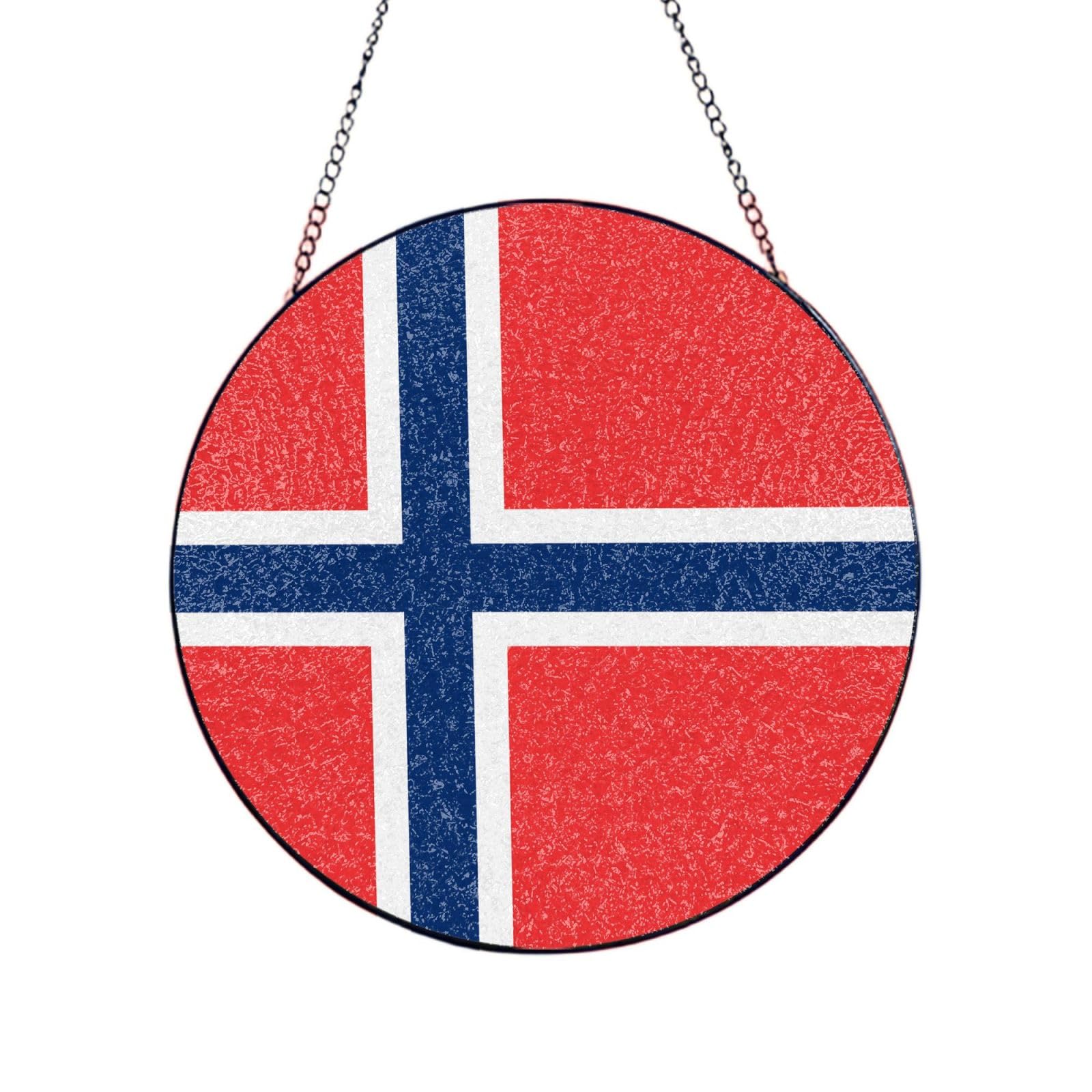Phayah Norwegian Flag Print Stained Glass Window Hanging Suncatcher For Door Terrace Garden Home Decor Sun Catcher Birthday Gifts For Lovers Dad Mom 10in（25cm）