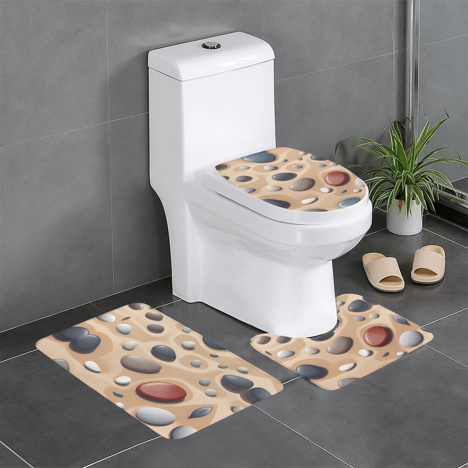 Tapis de bain antidérapants lot de 3 galets plage séchage rapide pour salle de bain