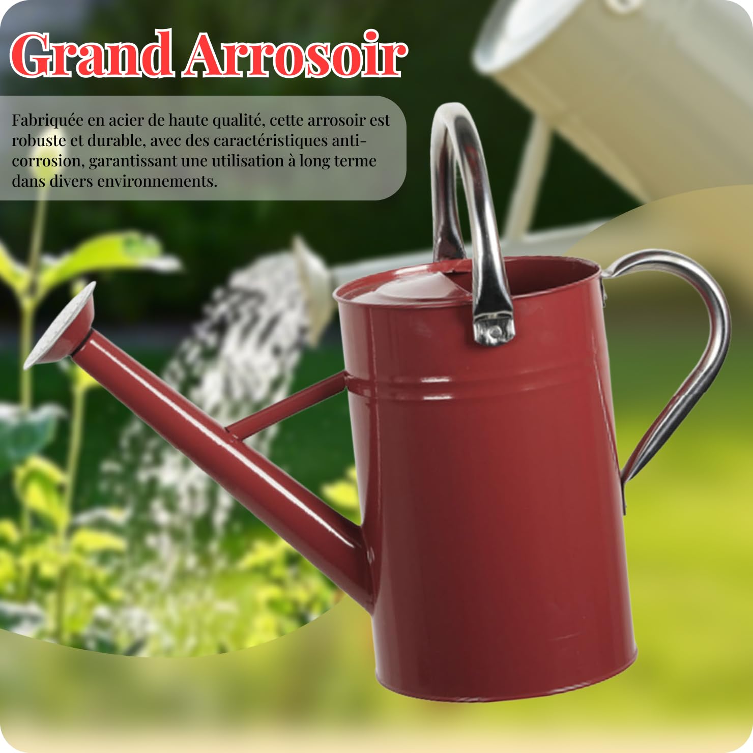 F Fityle Arrosoir 5L Grande Capacité pour Plantes, Arrosoir Jardin Professionnel avec Tête Détachable Étanche, Poignée Ergonomique en Acier Inoxydable, pour Plantes d'Intérieur et d'Extérieur, Rouge