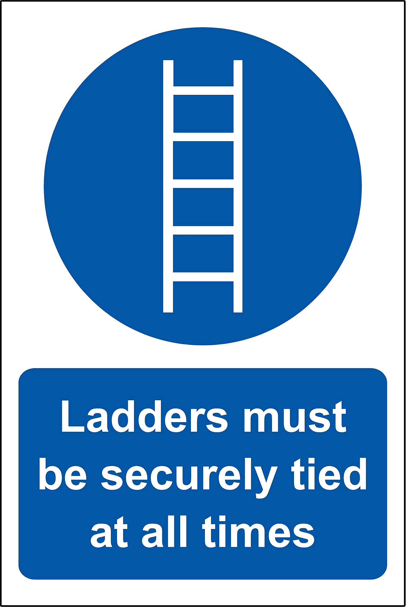 Ladders must be securely tied up at all time safety sign - 1.2mm Rigid plastic 300mm x 200mm