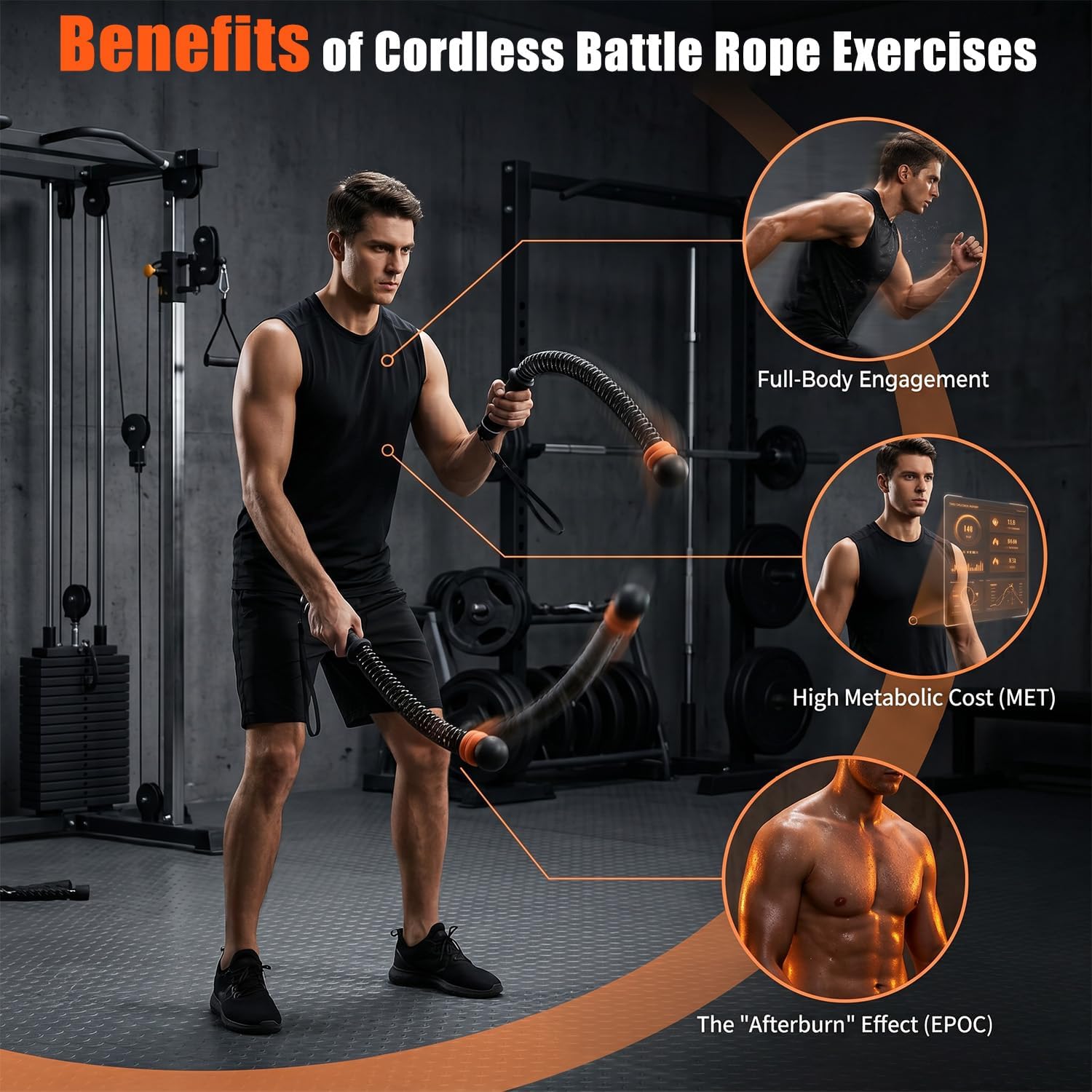 Ropeless Battle Ropes for Home Gym, Weighted Cordless Battle Ropes for Full Body Strength Building, HIIT and Cardio Training, Portable Workout Equipment with Adjustable Resistance for Men & Women