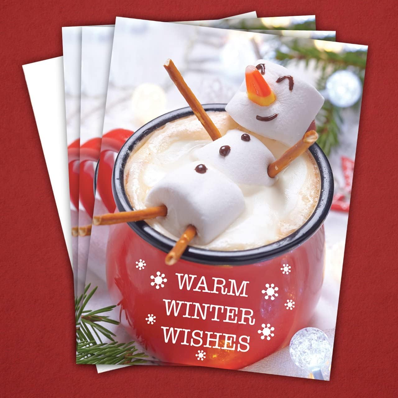 Canopy Street Cocoa Snowman Holiday Card Pack / 25 Winter Wishes Cards Set/Hot Chocolate Marshmallows Greeting With Inside Verse / 4 5/8" x 6 1/4" Cozy Christmas Cards With White Envelopes