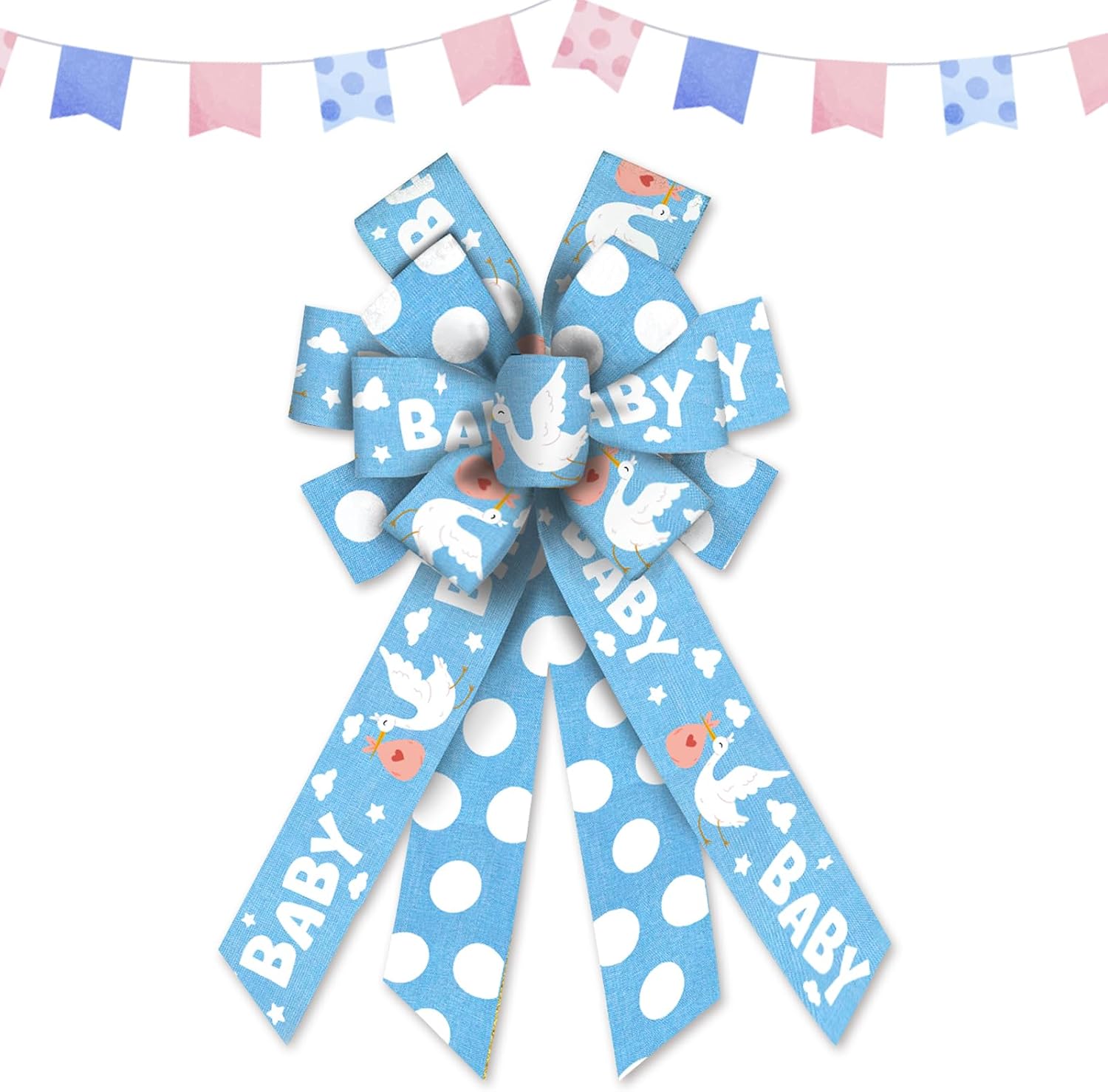 Estivaux Large Baby Shower Bows for Wreath, Gender Reveal Wreath Bows Blue Stripes Burlap Bows Baby Boy Birthday Craft Bows for Front Door Baby Shower Decorations Supplies