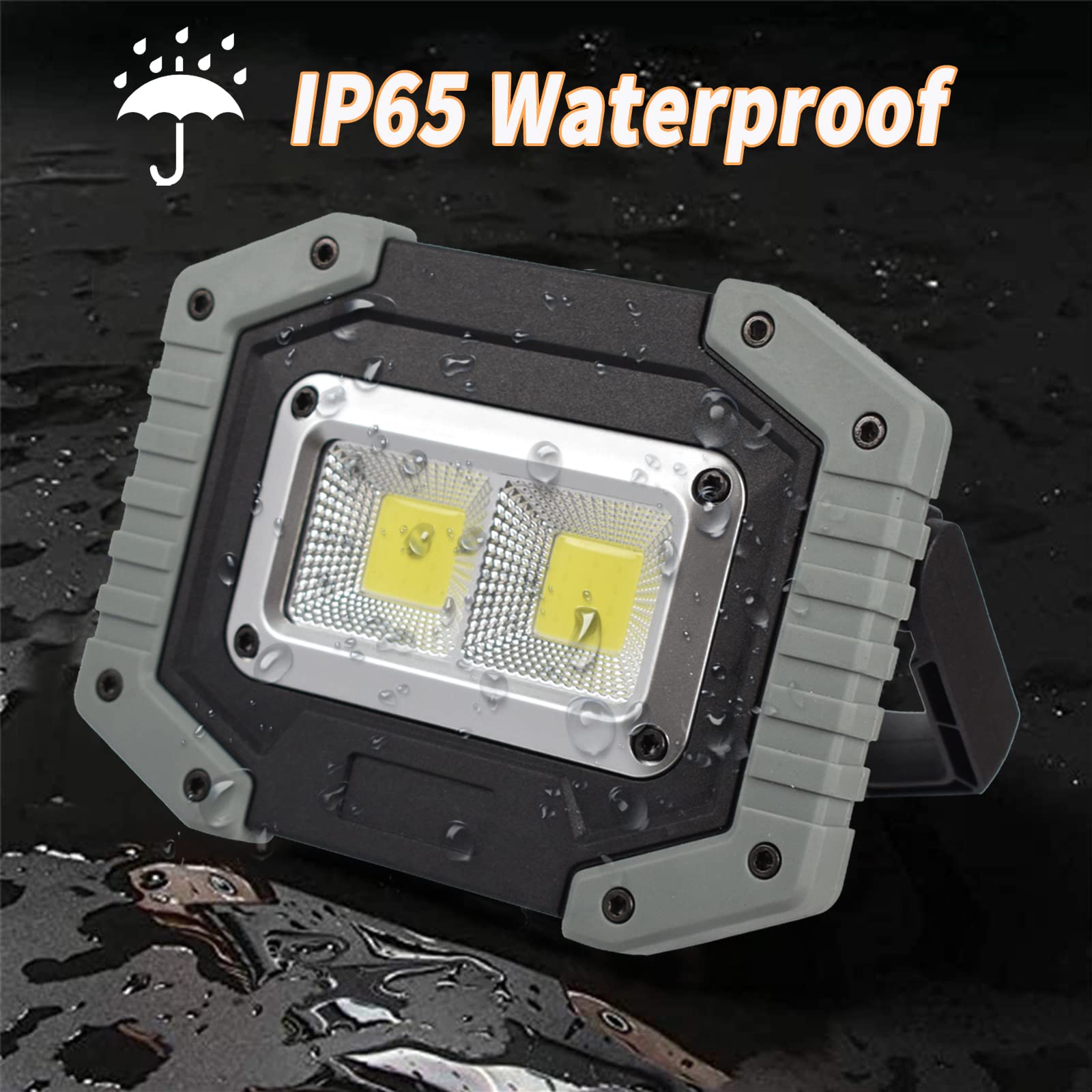 OTYTY LED-Arbeitsleuchte, 30 W, 1500 lm, tragbar, wiederaufladbar, Flutlicht mit Magnetfuß, 4200 mAh Akku für Camping und Autoreparaturen (W840 Grau), 2 Stück