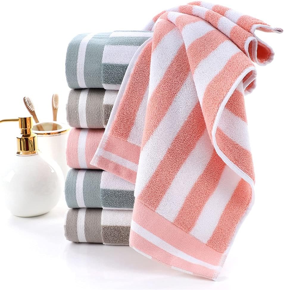 Color Strip Absorbent Towel Plain Face Wash Towel Adult Couple Absorbent Large Face Towel(D)