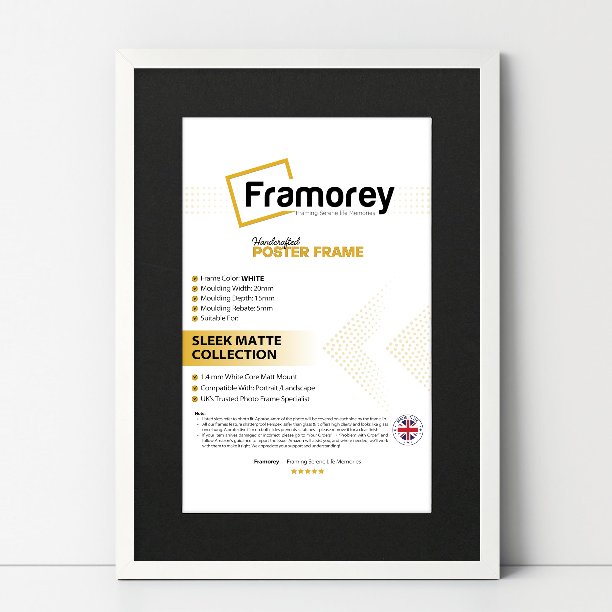 FRAMOREY Thin Matt White Photo Frame 22x18" Size Picture Frame With 18x14" Size Black Mount, Flat Wooden Effect Photo Frame, Home Décor Frame, Wall Art Poster Frame