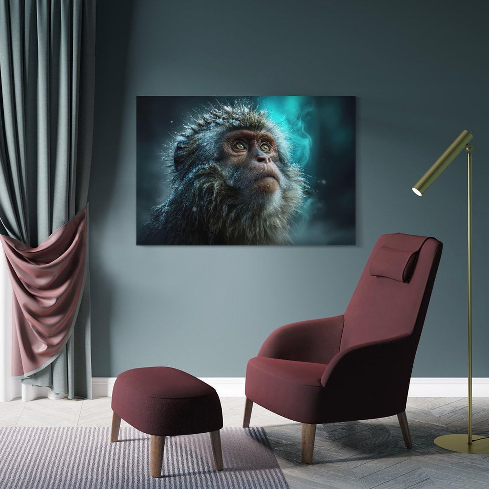 Junmoney Snow-covered Monkey with Glowing Aura Home Decor Wall Art, 08x12inch(20x30cm), for Lounge, Bedroom Or Personal Spaces, Thoughtful Wall Decor for Art Lovers
