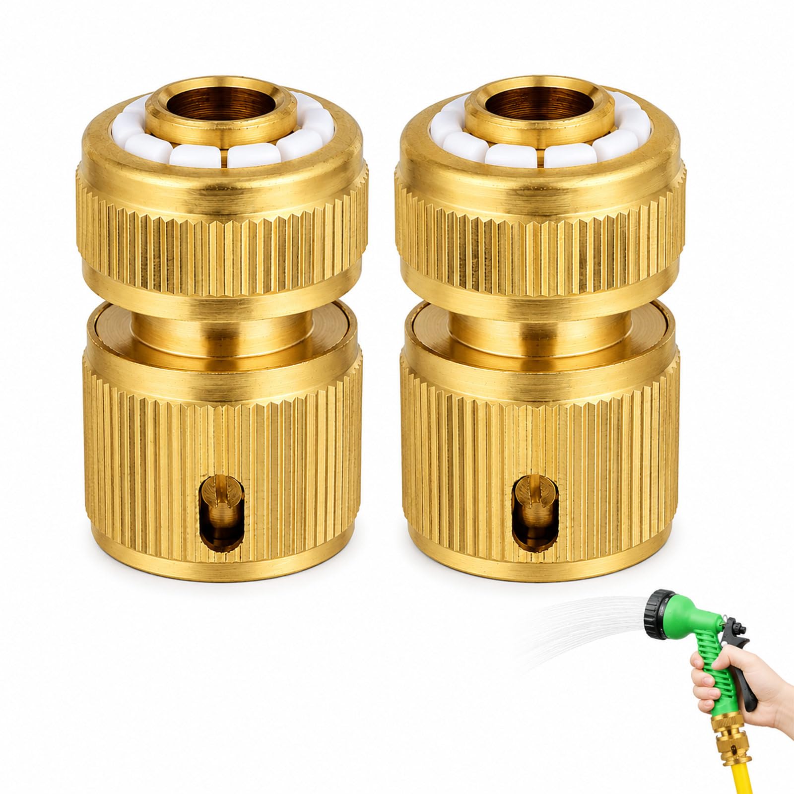 Livawnd 2 Pack 1/2 Inch Brass Hose Quick Connect Fittings, Metal Garden Hose Pipe Connectors for Watering, Irrigation, Car Washing & Outdoor Use
