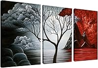 Wieco Art Cloud Tree 3-Panel Canvas Wall Art - Modern Abstract Seascape Giclee Prints, Stretched & Ready to Hang Home Decor (12x16in x3)