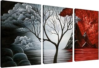 Wieco Art Cloud Tree 3-Panel Canvas Wall Art - Modern Abstract Seascape Giclee Prints, Stretched & Ready to Hang Home Decor (12x16in x3)