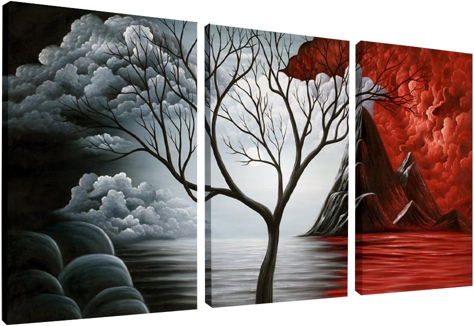 Wieco Art The Cloud Tree Wall Oil PaintingS Giclee Landscape Canvas Prints for Home Decorations, 3 Panels