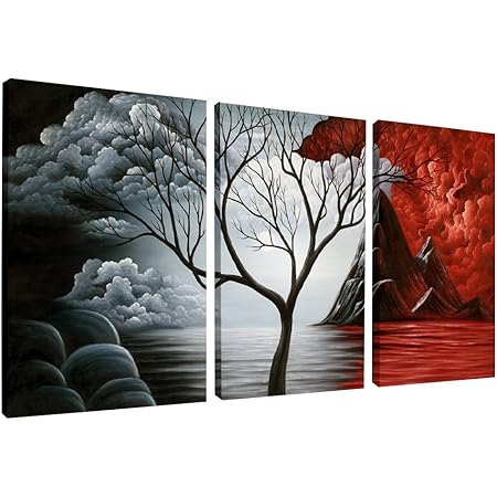 Amazon Com Wieco Art The Cloud Tree Wall Art Oil Paintings Giclee Landscape Canvas Prints For Home Decorations 3 Panels Posters Prints