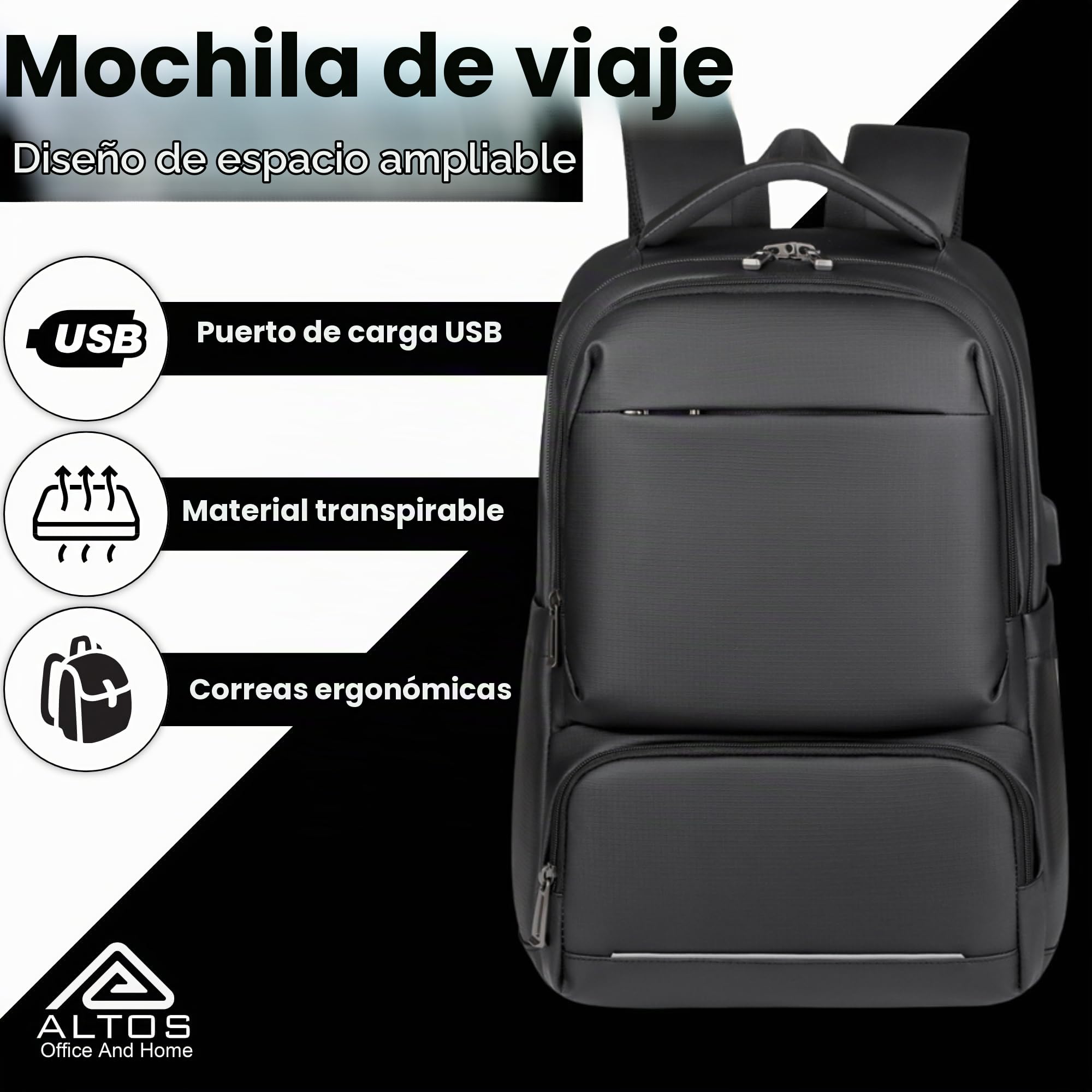 ALTOS OFFICE AND HOME Mochila de piel sintética para laptop, elegante, impermeable y duradera para portátiles de 15.6 pulgadas con puerto de carga USB, correas acolchadas, múltiples compartimentos y