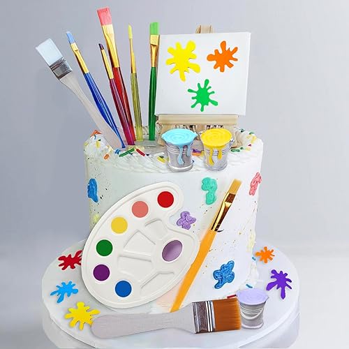 26 piezas de decoración para tartas artísticas, decoración de tartas, incluye bolígrafo de pintura, paleta de cubo de pintura para niños,