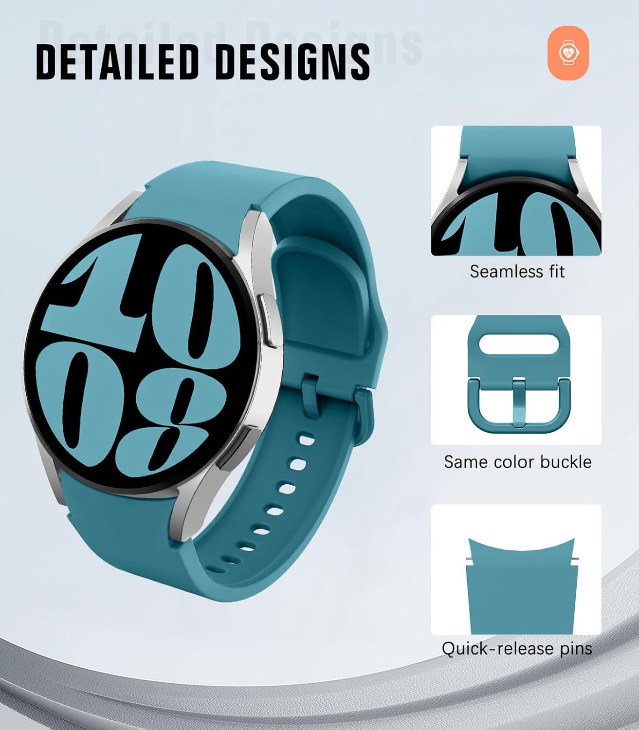 MoKo No Gap Band Compatible with Samsung Galaxy Watch 7 6 5 4 FE Band 40mm 44mm/Watch 5 Pro 45mm/6 4 Classic 43mm 47mm 42mm 46mm, 20mm Soft Silicone Sport Strap for Women Men, Blue - Image 5