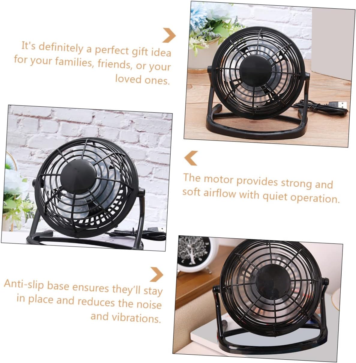 WOONEKY Small Desk Fan Mini Personal Fan Non-slip Base Inch Air Circulator for Office Home Library