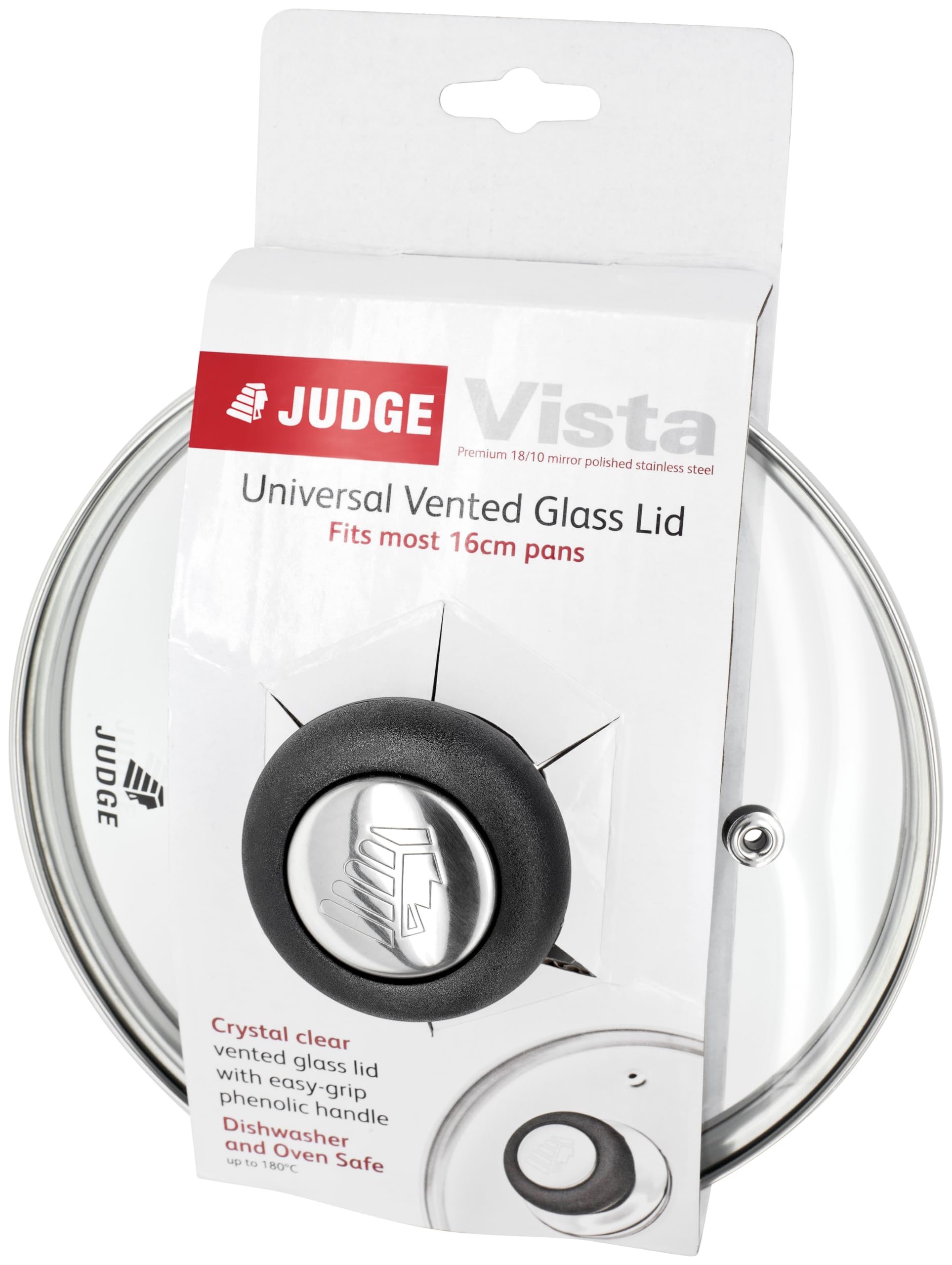 Judge Vista 30cm Glass Lid – Tempered Glass with Stainless Steel Rim & Steam Vent – Durable, Dishwasher Safe Cookware Lid