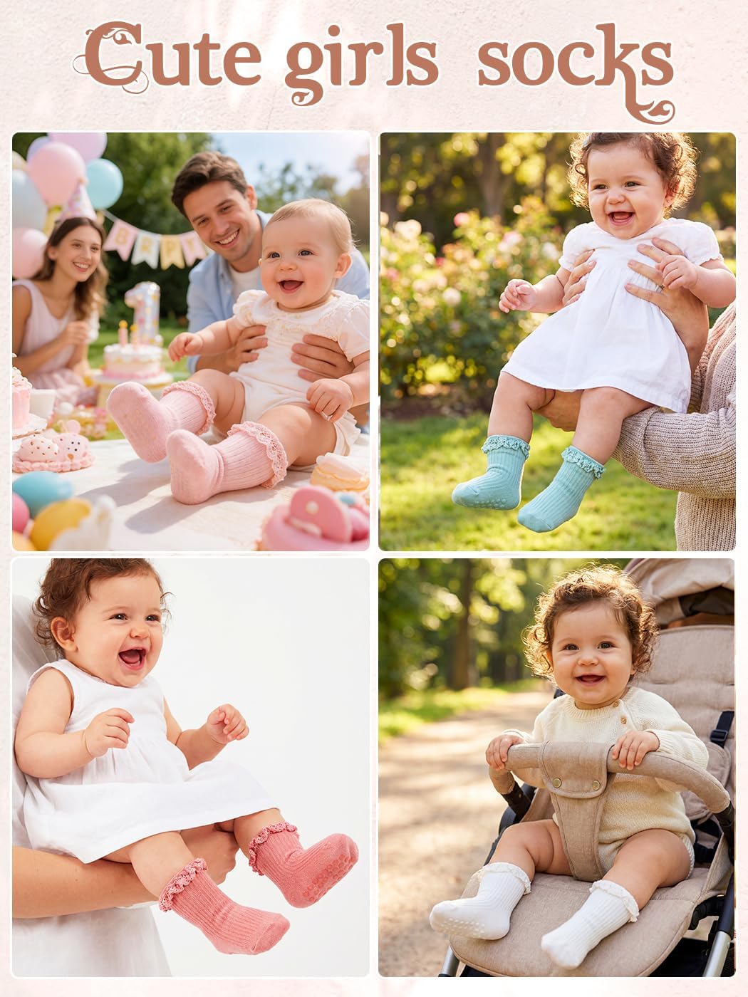 Urieo Toddler Ruffle Socks Baby Girl Non-Slip Socks with Grips - Image 6