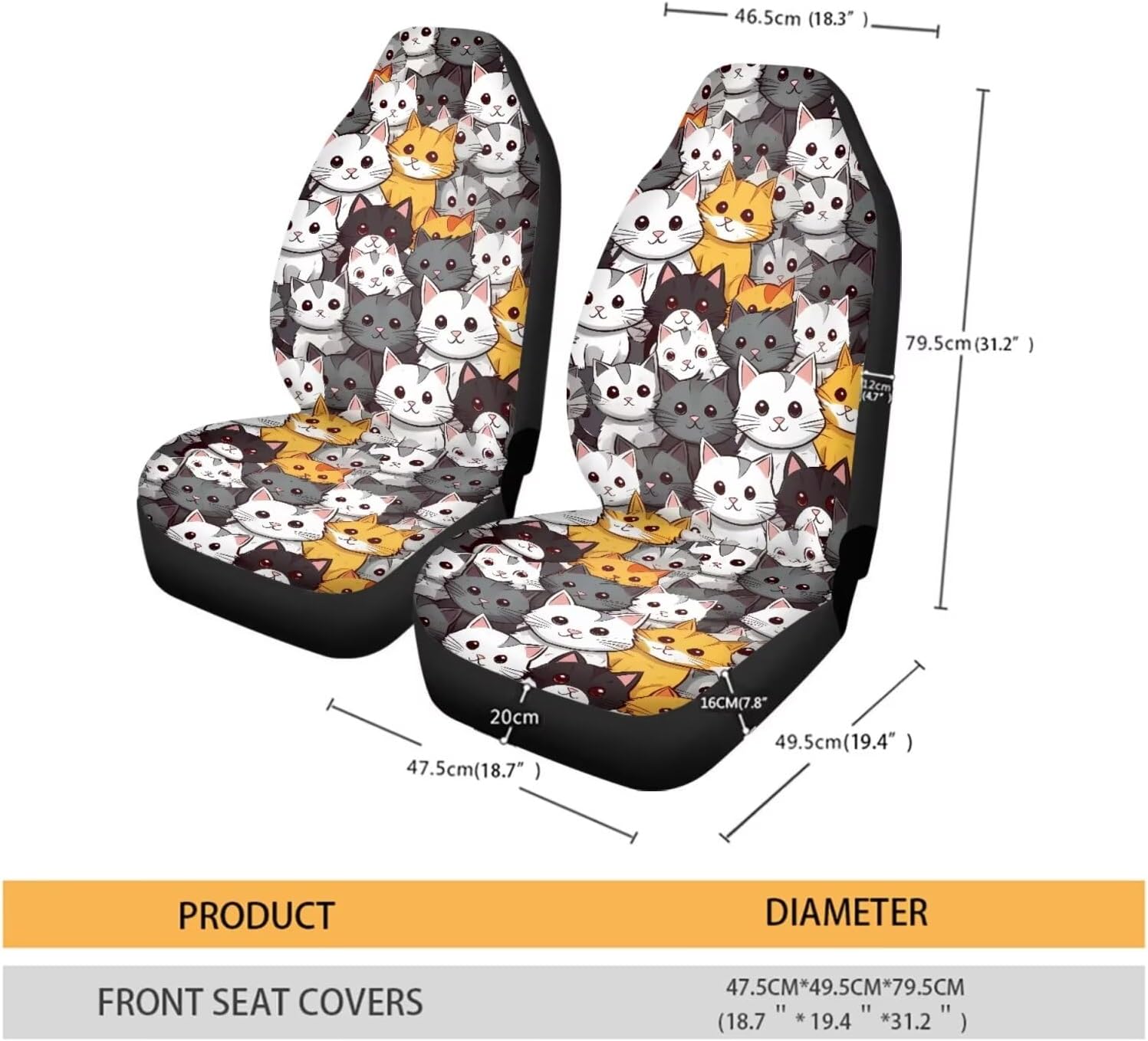 Talayituse Cute Cat Print Car Seat Covers Front Set Car Seats with Elastic Band, Universal Fit, Automotive Seat Covers, Washable Car Seat Cover for SUV, Sedan, Van