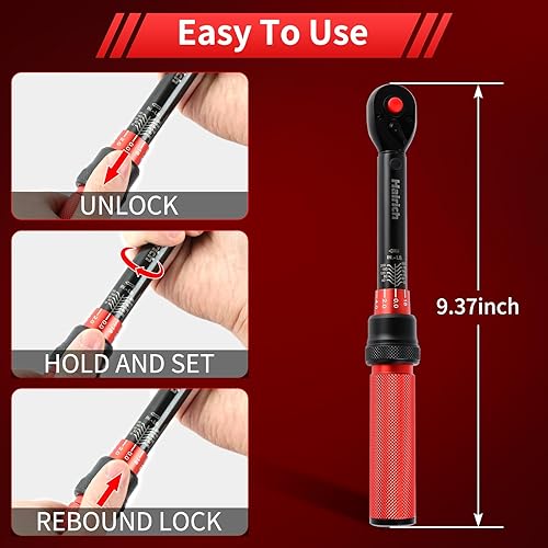 Miniatura 5 de Hairich Llave dinamométrica de 14 pulgadas, llave dinamométrica pequeña de doble dirección 20-220 pulgadas.lb2.3-24.9Nm, llave dinamométrica