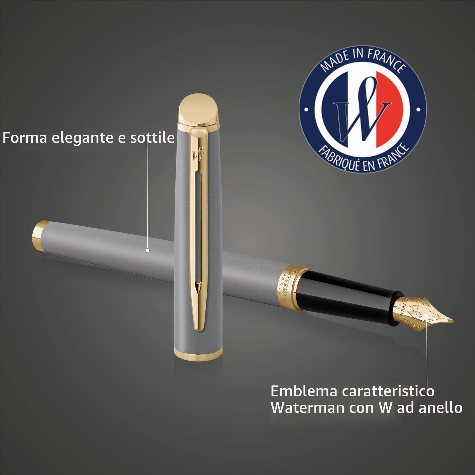 Waterman Hémisphère Penna stilografica | The Understated Edit | Grigio pietra | punta media in acciaio inossidabile | Inchiostro blu | confezione regalo