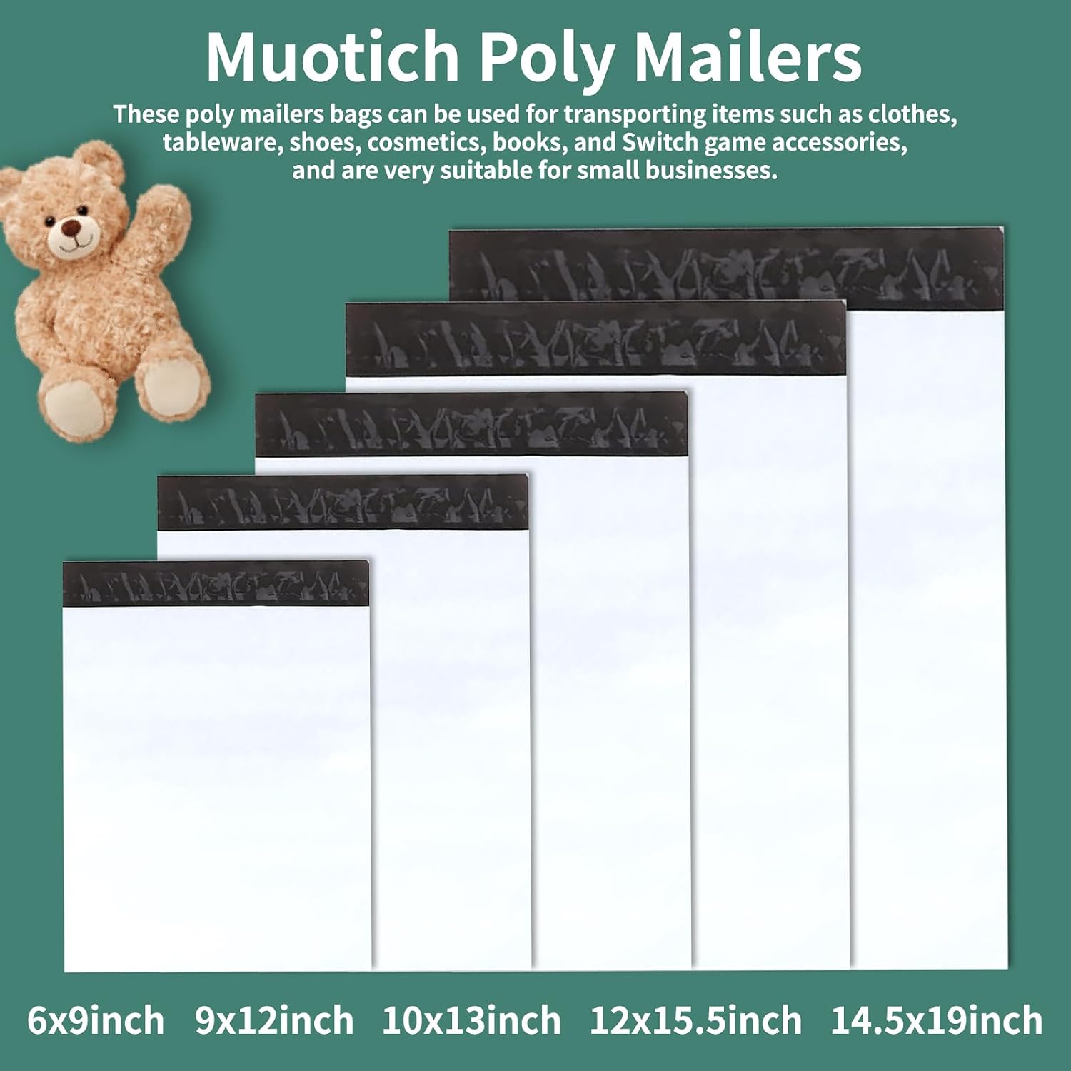 10x13 Inch Poly Mailers 100Pcs White, Self Adhesive Sealing Shipping Bags for Clothing, Waterproof Mailing Envelopes for Small Business, Packaging Mailing Bags
