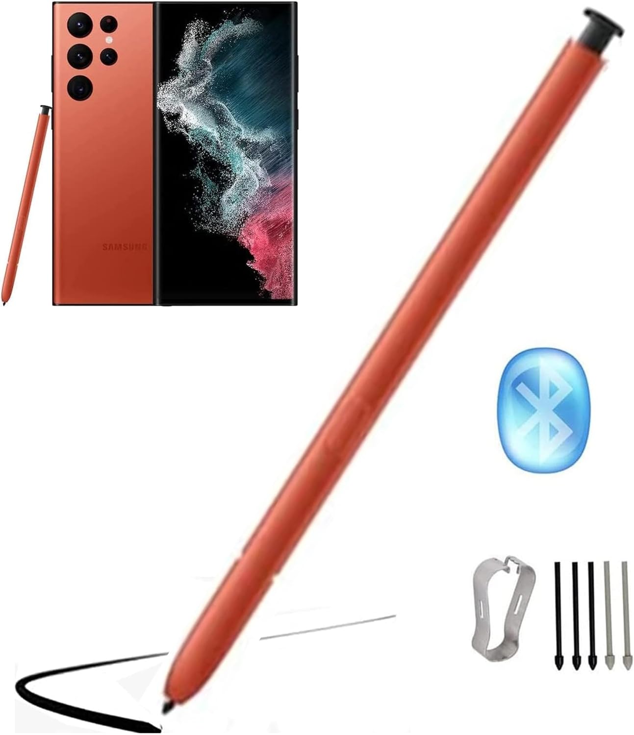 Galaxy S22 Ultra S Pen Replacement [WithBluetooth] Pen 0.7mm Tip, 4096 Pressure Sensor, Air Command Touch-Free Control S22 Ultra 5G All Verisons Stylus Pen+ 5*Tips (White)