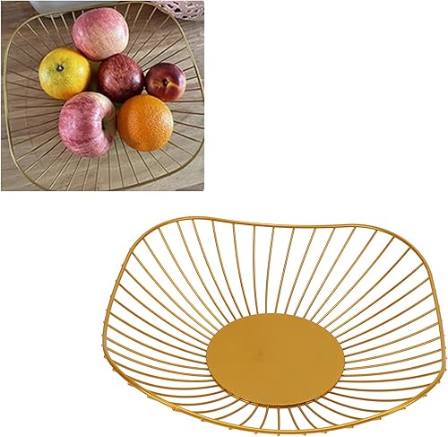 Miniatura 5 de Frutero de alambre de metal, cesta de frutas de alambre dorado, diseño de hoja de loto, cuenco de frutas para encimera de cocina, tazón de fruta de