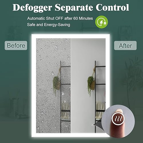 Miniatura 4 de Espejo de baño LED de 24 x 32 pulgadas, espejo retroiluminado para montar en la pared, espejo de maquillaje antivaho con luz regulable brillo LED