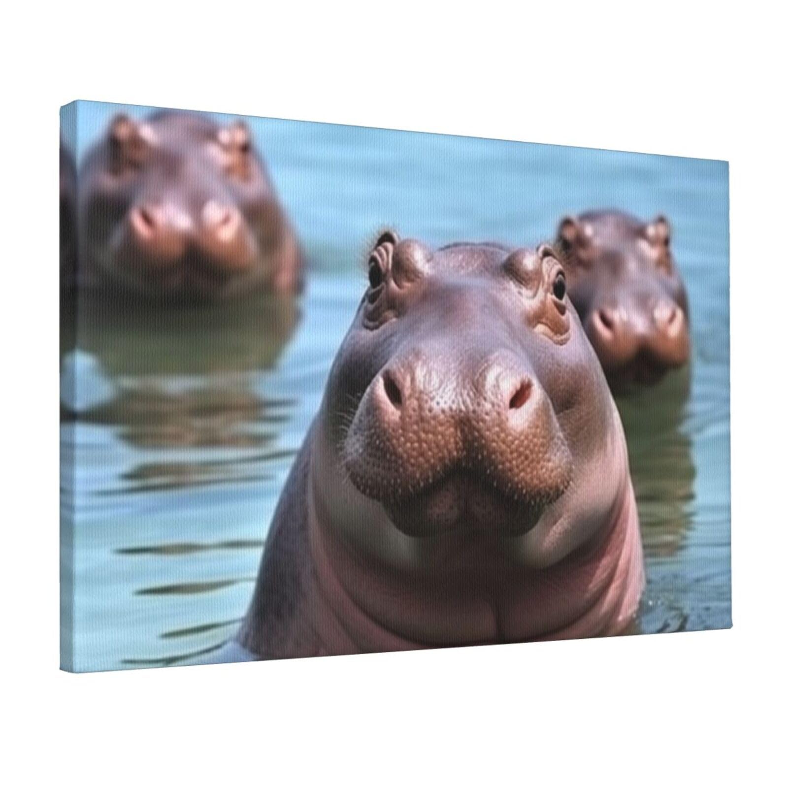 Canvas Wall Art for Living Room Wall Decor 12"x18" Modern Artwork Painting Pictures Hanging Canvas Prints Cute Hippos Aesthetic Wall Art for Bedroom Bathroom Office Wallart Decor