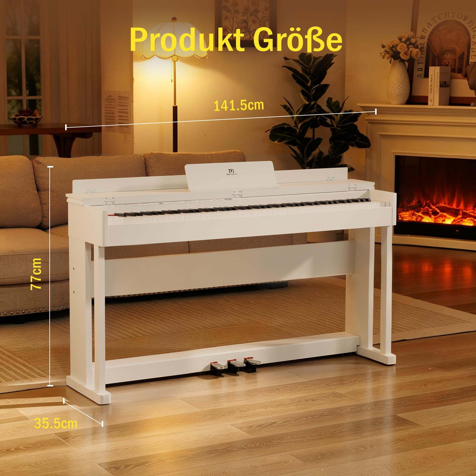 MUSTAR Piano électronique 88 touches avec mécanisme à marteaux, piano numérique, piano électronique avec 3 pédales, double système de contrôle, USB/MIDI, classique professionnel (Blanc)