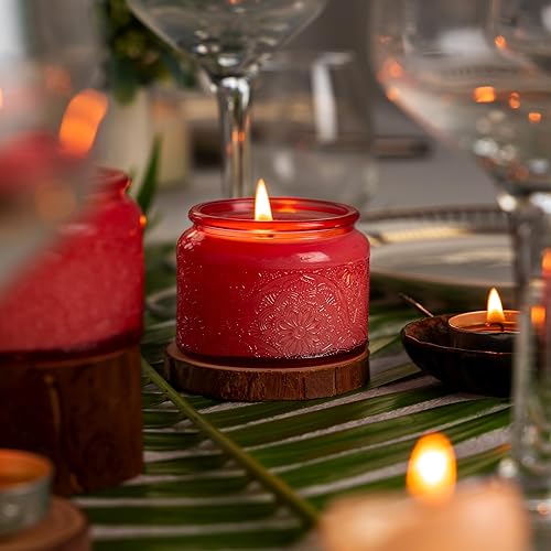 Miniatura 23 de Paquete de 18 recipientes de vela de vidrio en relieve de 4 onzas con tapas y etiquetas de bambú, tarros de vela rosa para hacer velas, diseño