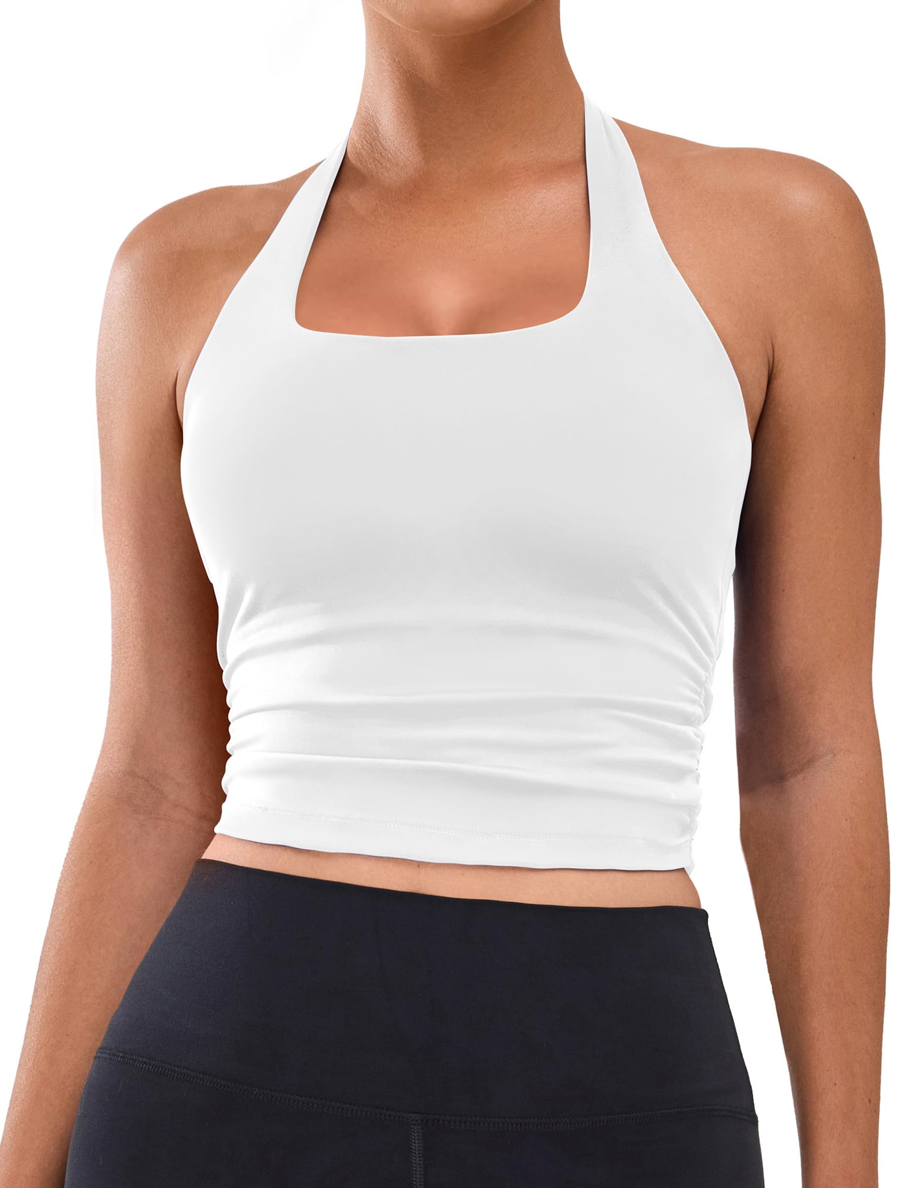 BMJL Womens Halter Built in Bra Workout Sports Tank Tops Buttery Longline Stappy Gym Crop Tops